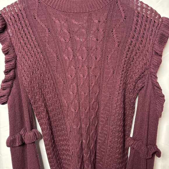 EXPRESS Womens XS Burgundy Cable Knit sweater cold shoulder cozy Fairygrunge - Picture 3 of 8